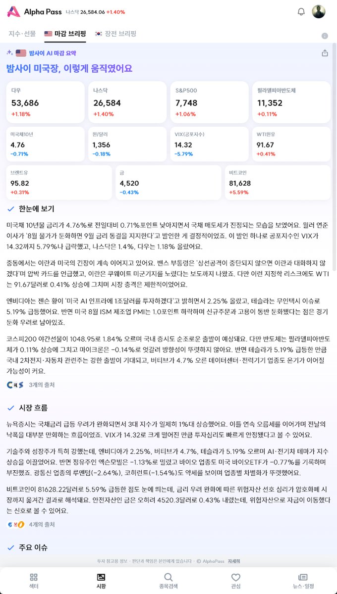 미국 마감 브리핑 화면